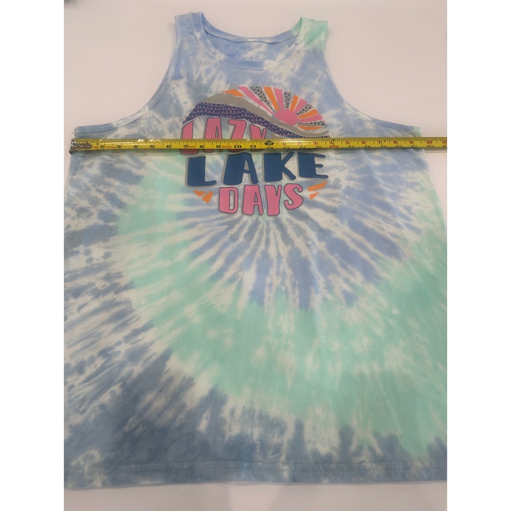 Love & Pineapples Lazy Lake Days Tie Dye Tank Top Blue Green Mens Large - Picture 6 of 9